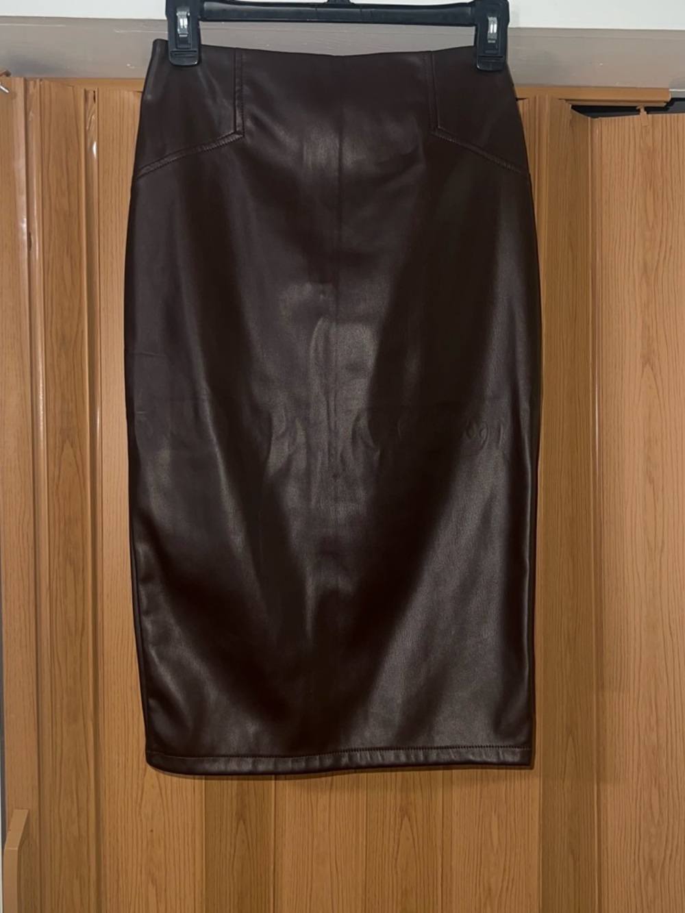 Classic Brown Faux Leather Pencil Skirt